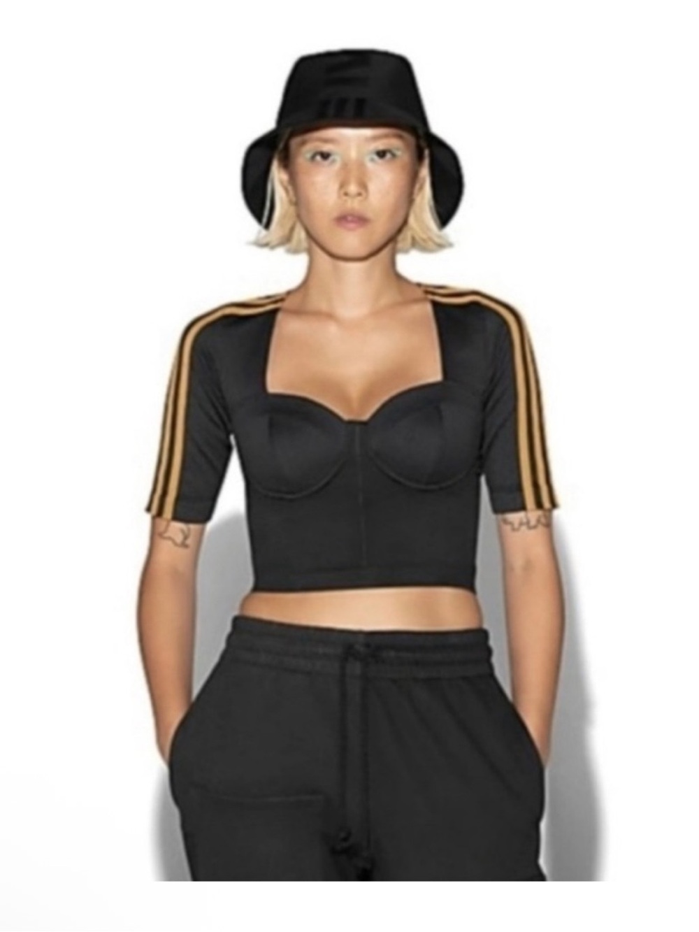 NEW TAGS ADIDAS X IVY PARK Crop Top Bustier Corset Boning Couture Black Gold XS